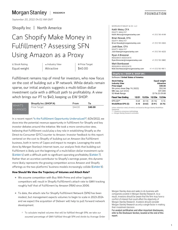 SHOP.N-Morgan Stanley-<em>Shopify</em> Inc Can <em>Shopify</em> Make Money in Fulfillment Assessin.